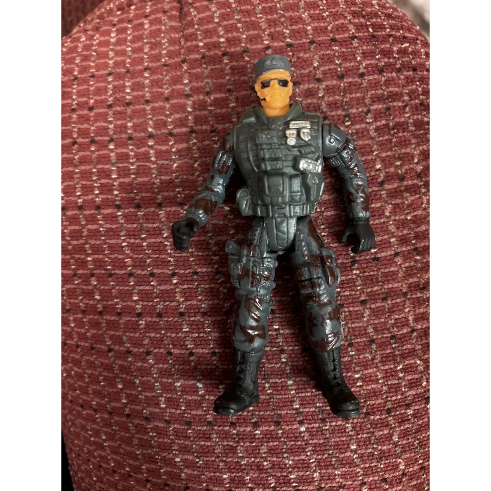 Military Soldier Action Figure Grey Camo Tactical Gear 4 Inch Articulated Toy